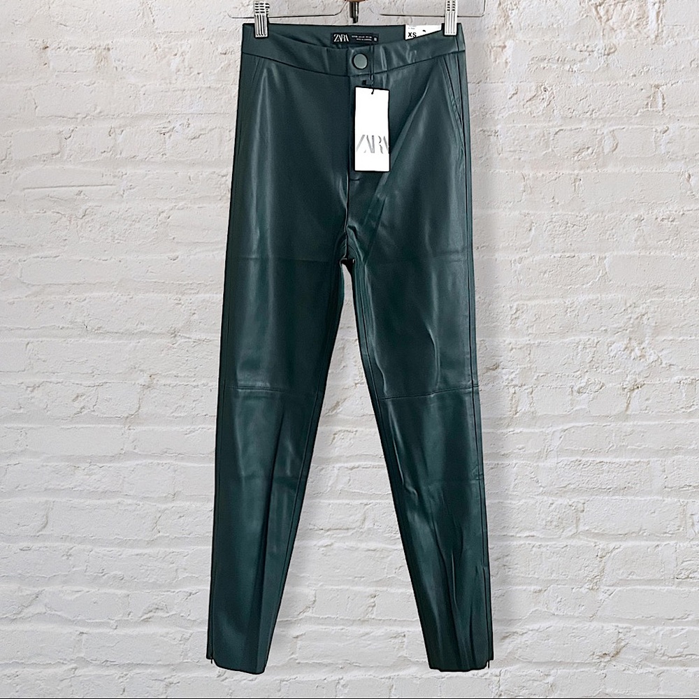 ZARA Green Faux Leather Pants NWT